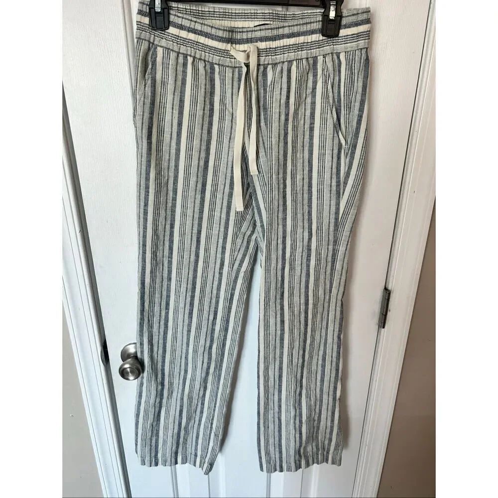 Ann Taylor linen stippled pants beach attire size xs blue and white